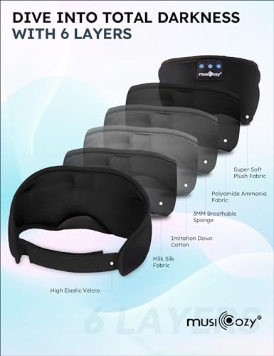 MUSICOZY Sleep Headphones Bluetooth 5.2 Sleep Mask Headband Headphones Sleeping Eye Mask Wireless Music Earbuds Earphones with HD Headphones Ultra-Thin Stereo Speakers for Side Sleepers