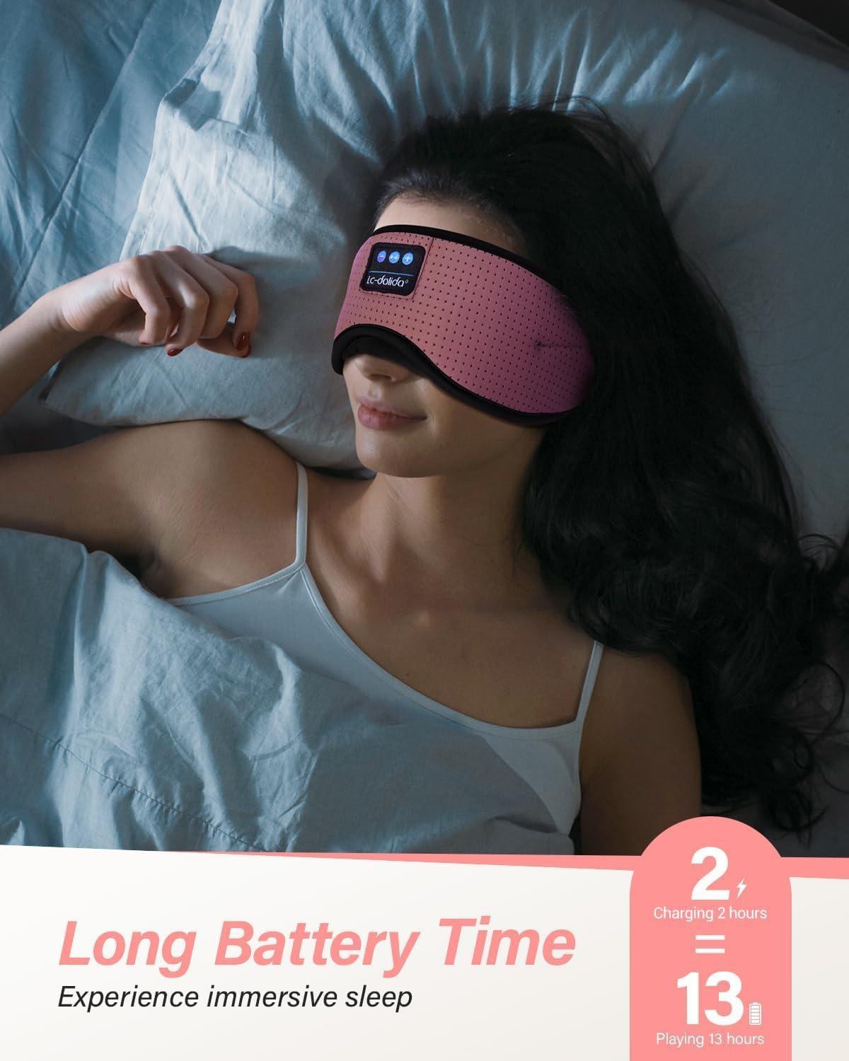 LC-dolida Sleep Headphones White Noise Bluetooth Sleep Mask 3D Wireless Eye Mask Sleeping with Timing Sleep Mask with Bluetooth Headphones for Side Sleepers Travel Yoga