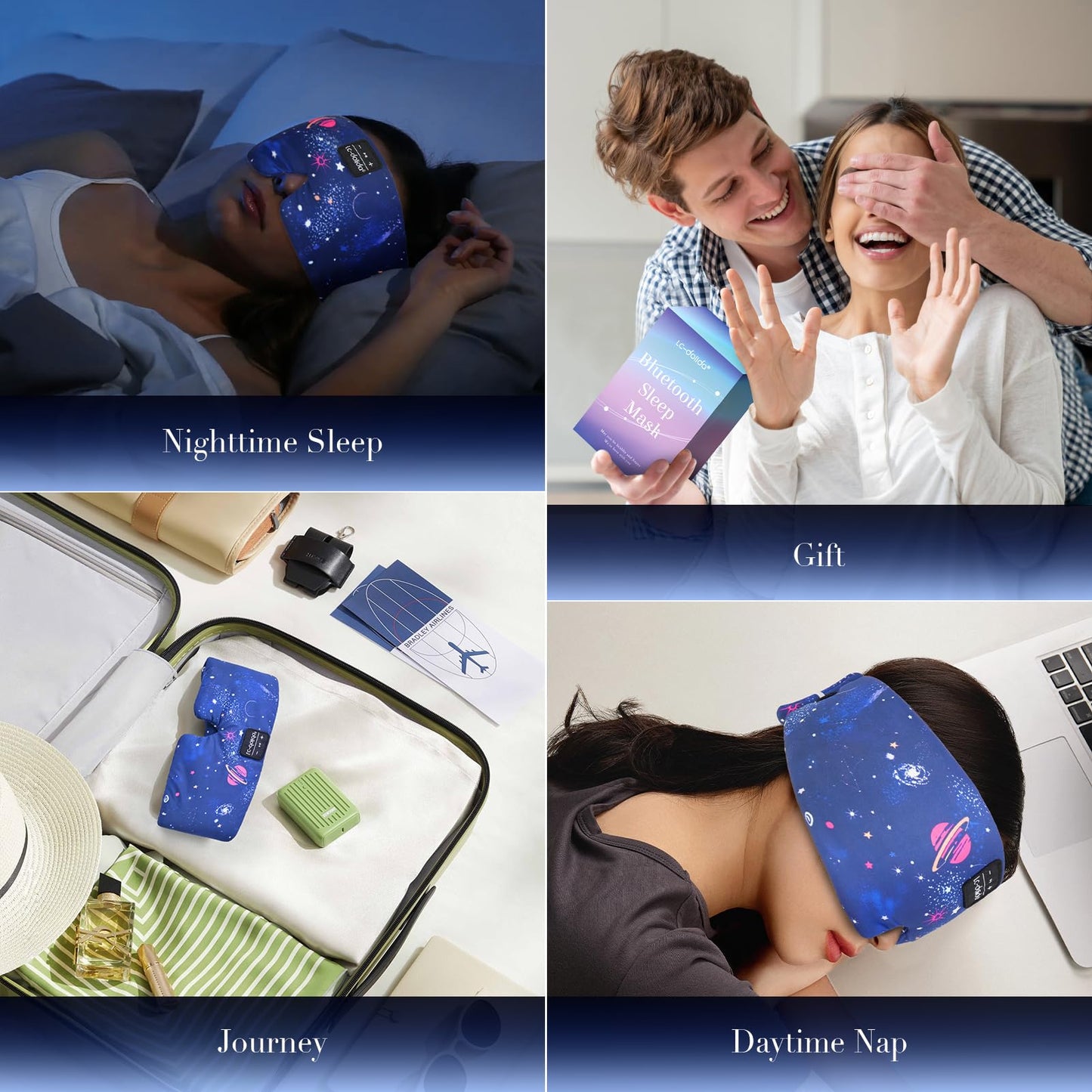 LC-dolida Sleep Mask with Bluetooth Headphones Silk Eye Mask for Sleeping Side Sleepers 5.4 Bluetooth Silk Sleep Mask Headphones for Women Men with Thin Speaker Blackout Cooling Comfort