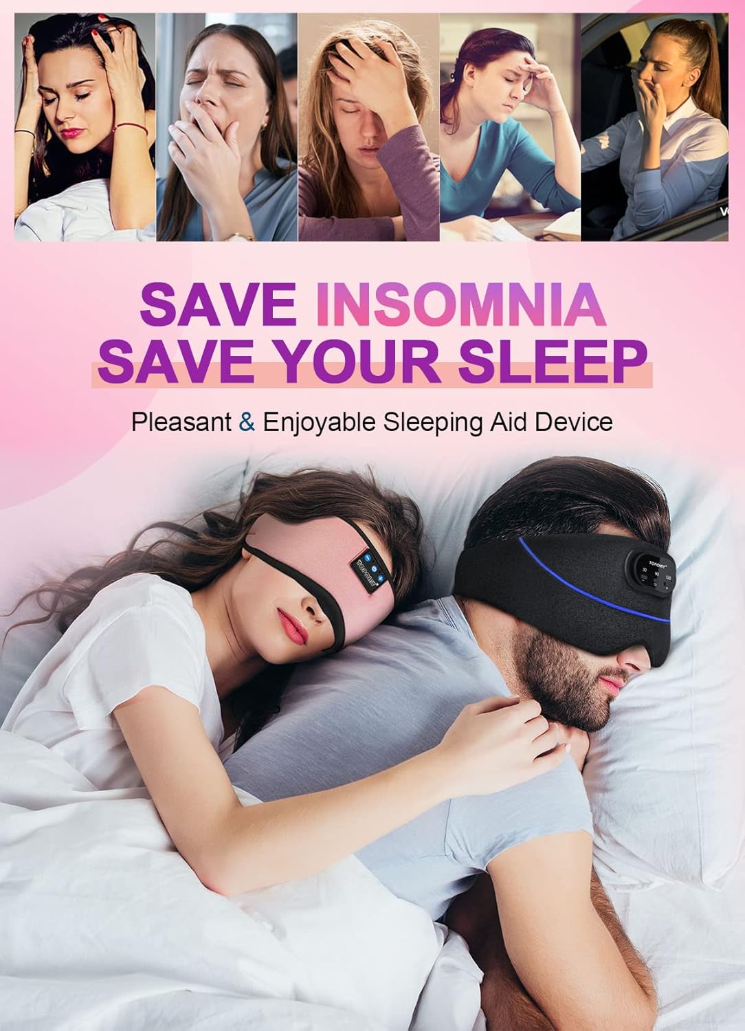 TOPOINT Sleep Mask Headphones Bluetooth 5.2 Wireless Blackout Eye Mask for Women Men Sleeping Travel Meditation Gifts Cool Gadgets with Speakers Music Microphone Noise Canceling Ear Plugs USB C