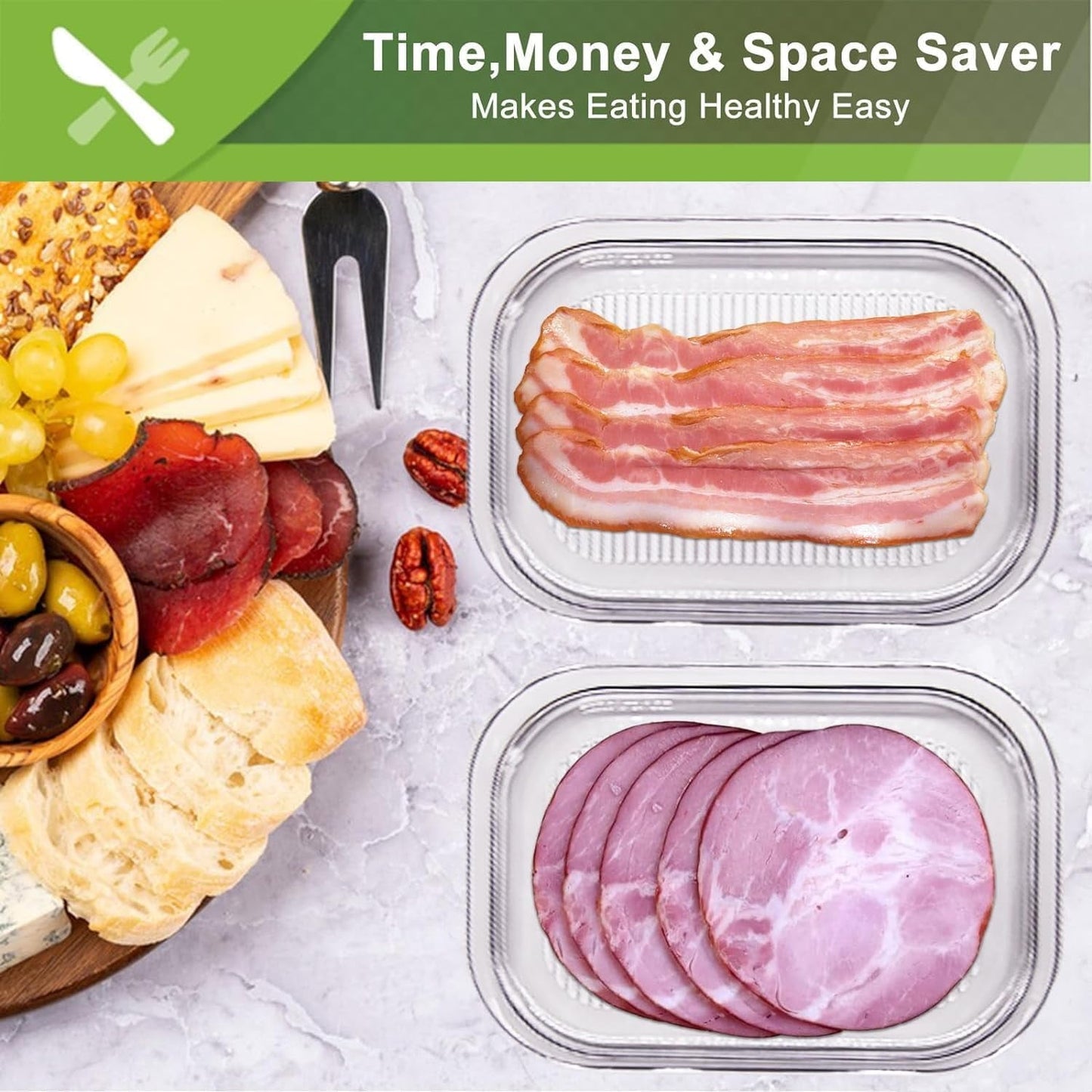 Deli Meat Container for Fridge Bacon Lunch Meat Container for Refrigerator Meal Prep Containers Stackable Food Storage Boxes with Lid for Cold Cuts Salami Deli Lunch Meat BPA Free White