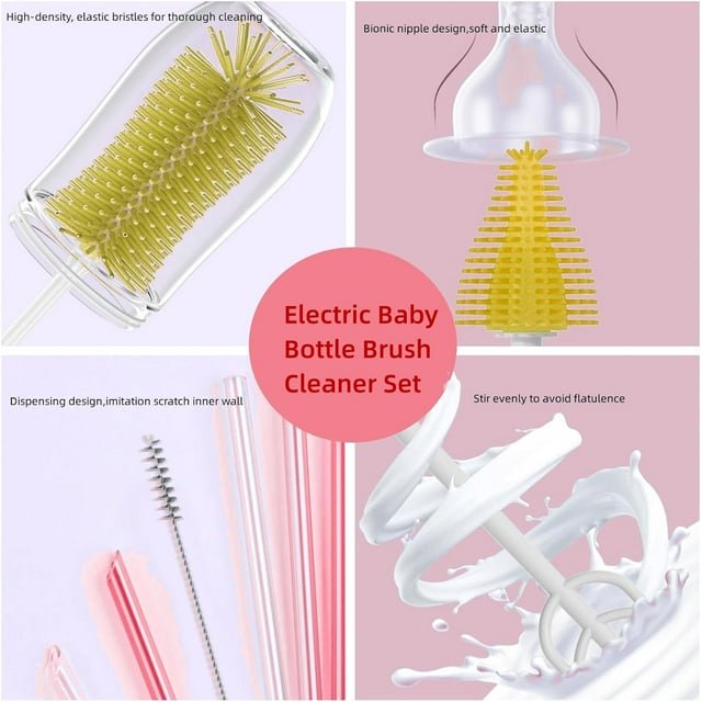 Electric Bottle Brush Cleaner Portable Electric Baby Bottle Brush for Travel Waterproof Electric Bottle Cleaner Set with Nipple & Straw Brush Baby Bottle Brush Electric with Drying Rack Yellow