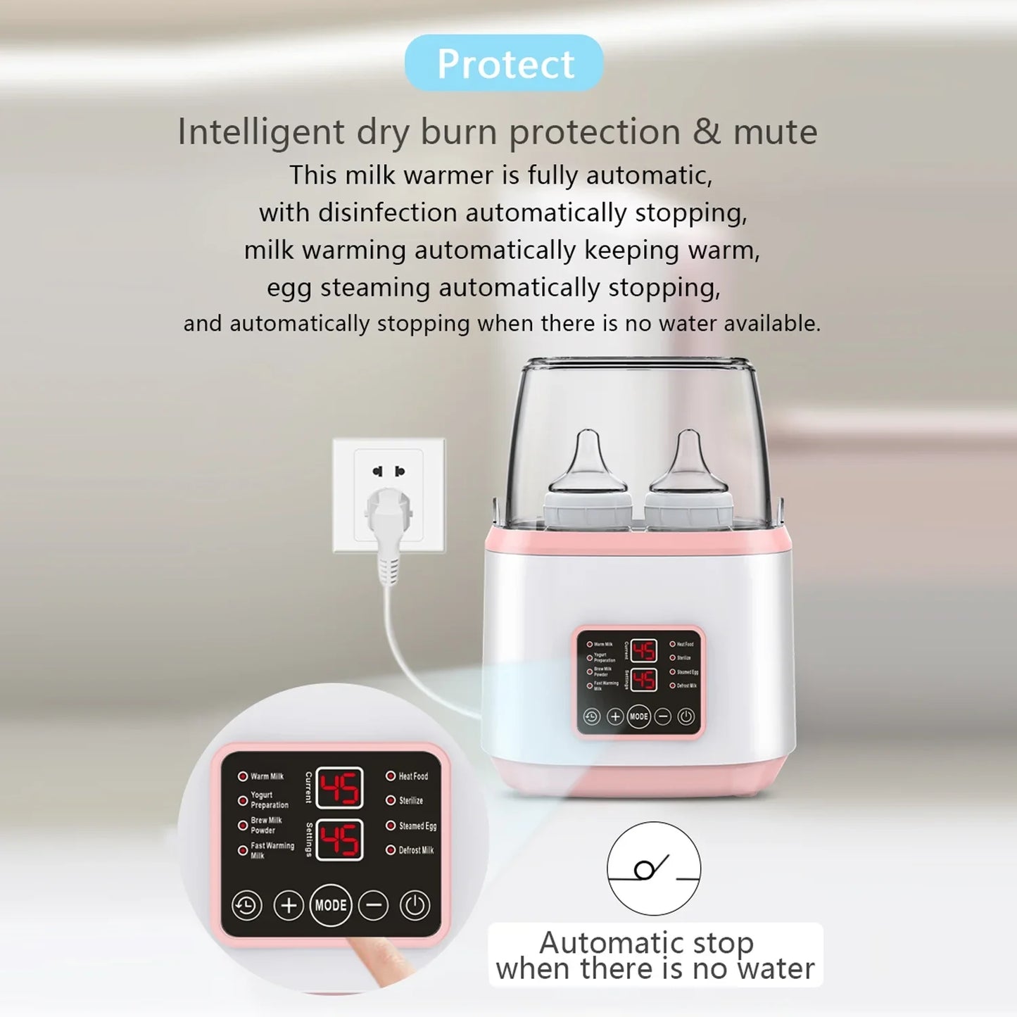 Baby Bottle Warmer 8-in-1 Fast Milk Warmer with Timer Breastmilk or Formula Fits 4 Bottles Accurate Temperature Control with Defrost Sterili-zing Keep Heat Baby Food Jars Function