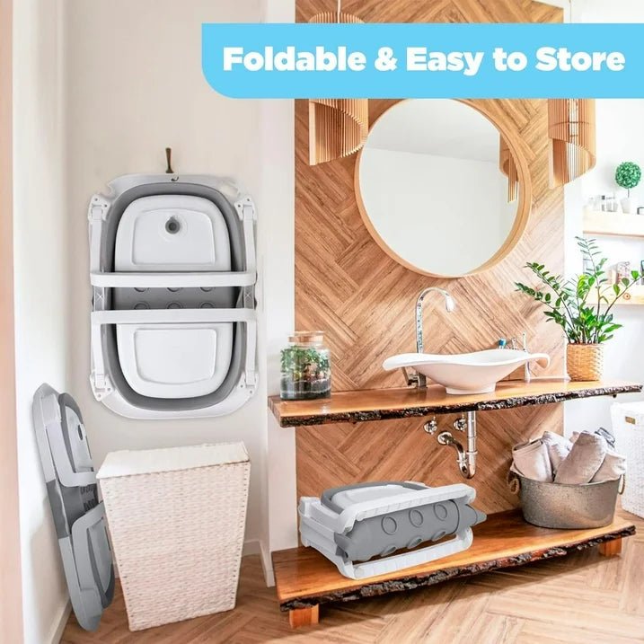 Foldable Baby Bathtub for Infants to Toddler Portable Travel Bathtub Multifunctional Bathtub with Drain Hole Baby Bathtub for Newborn 0-36 Month Gray (with Net)