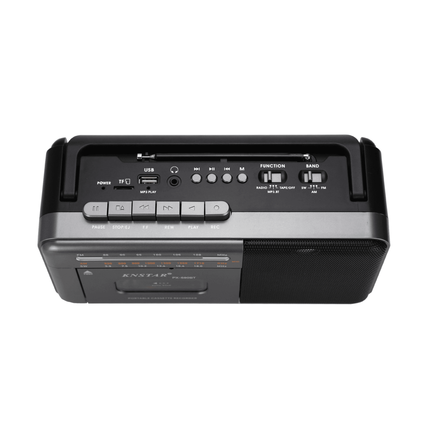 Cassette Tape Player Bluetooth Boombox Cassette Player AM/FM/SW Radio Stereo Tape Player/Recorder with Big Speaker and Earphone Jack USB/TF Card Player AC Powered or Battery Operated Grey