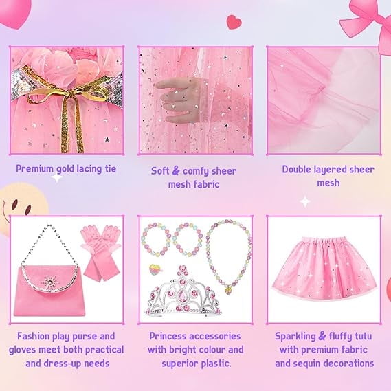 LED Princess Dress Up kids Costume Props Halloween Christmas 11Pcs Fairy Princess for Toddler Girls Costume Sets Cape Wand Headband Tutu Skirt Jewelry New Year Gifts for Girls 3 4 5 6 7 8 Year Old