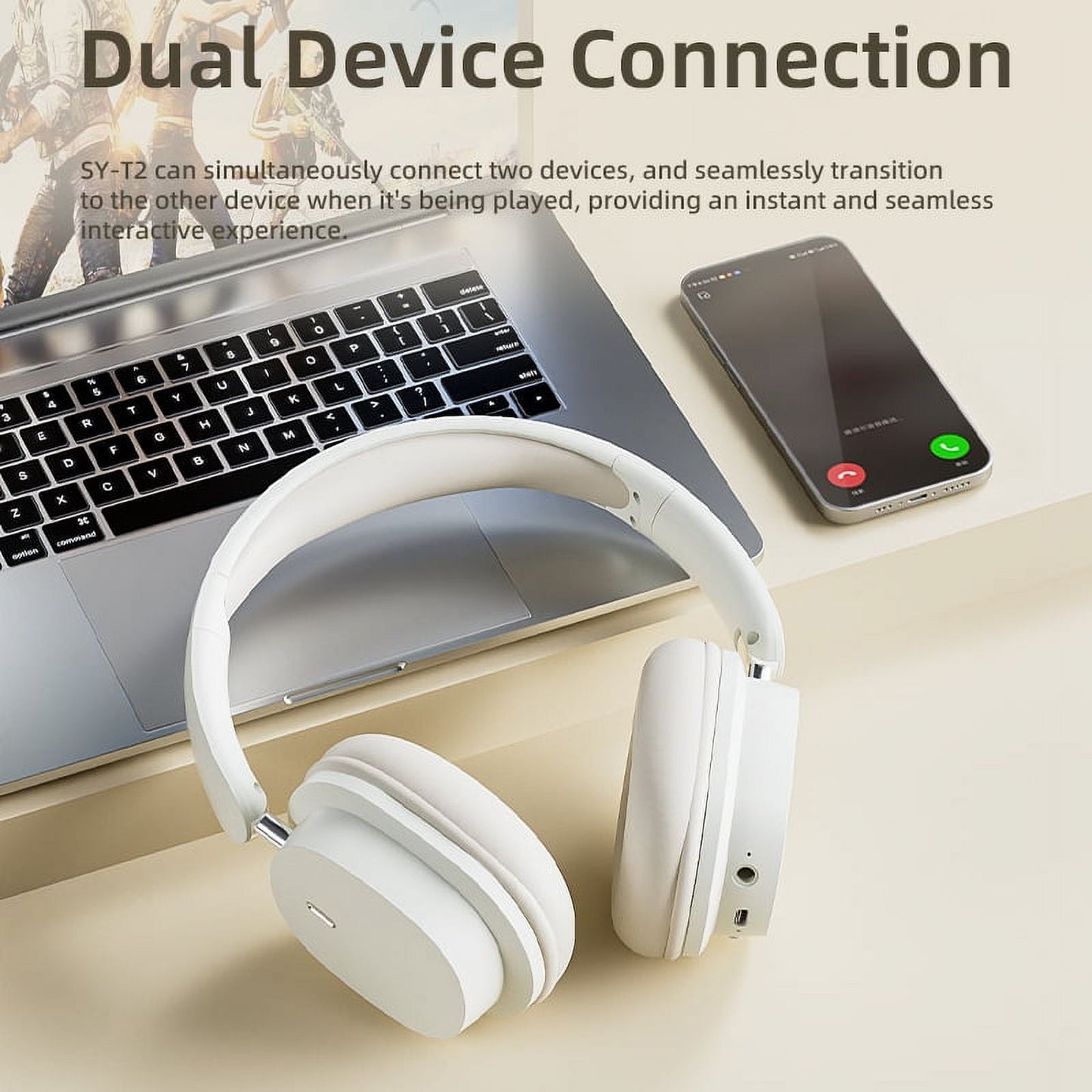 Wireless Bluetooth Headphones Over Ear Hi-Fi Stereo Wireless Headphones Foldable/Wired/Wireless with Microphone/TF Available for TV Travel Home Office Headset Quick Charge 20 Hours Playtime White