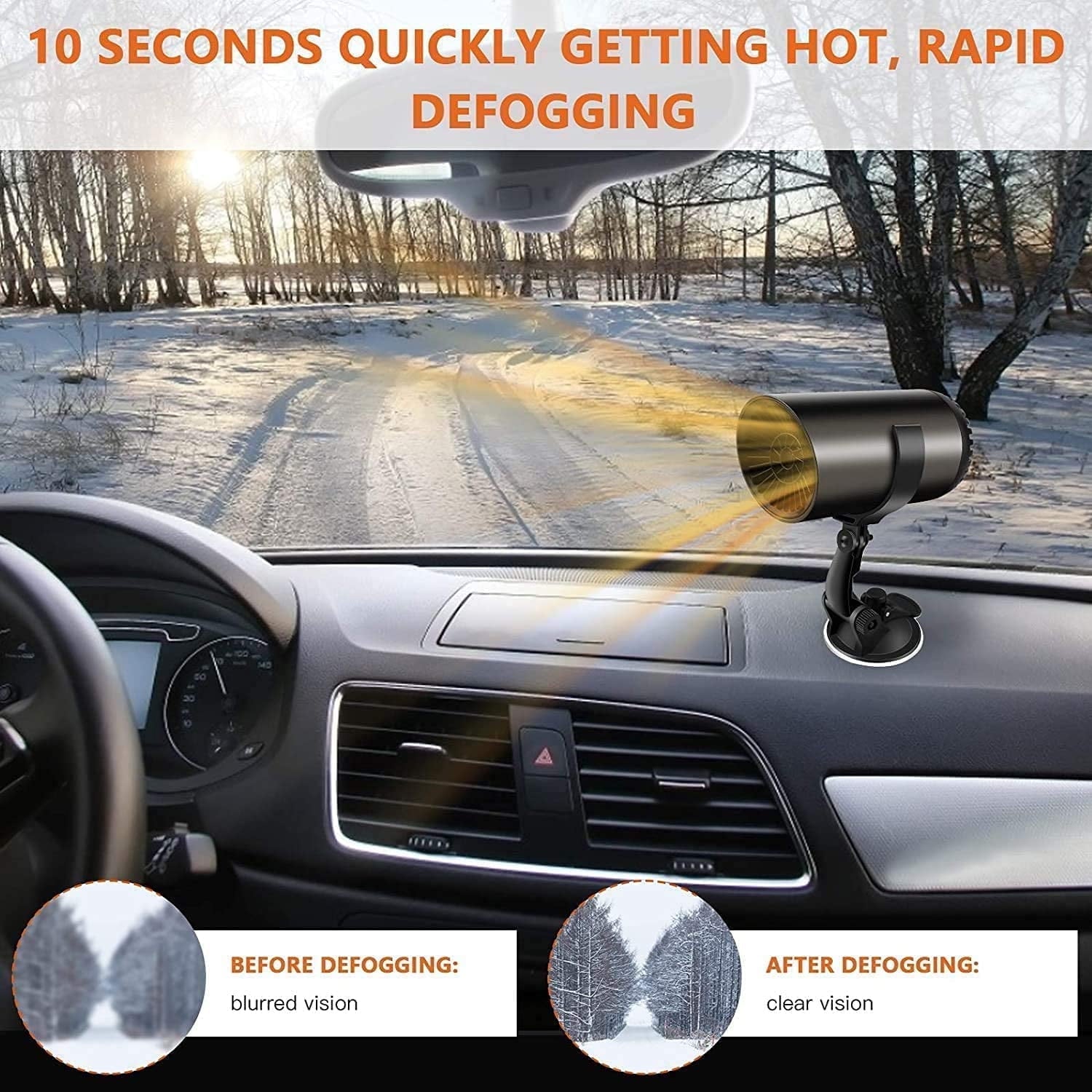 MUSICOZY 2 in1 Car Heater and Cooler 12V 150W Portable Windshield Defogger and Defroster Fast Car Heater Defroster Plug in Automobile Windscreen Fan with Suction Holder for All Cars Black