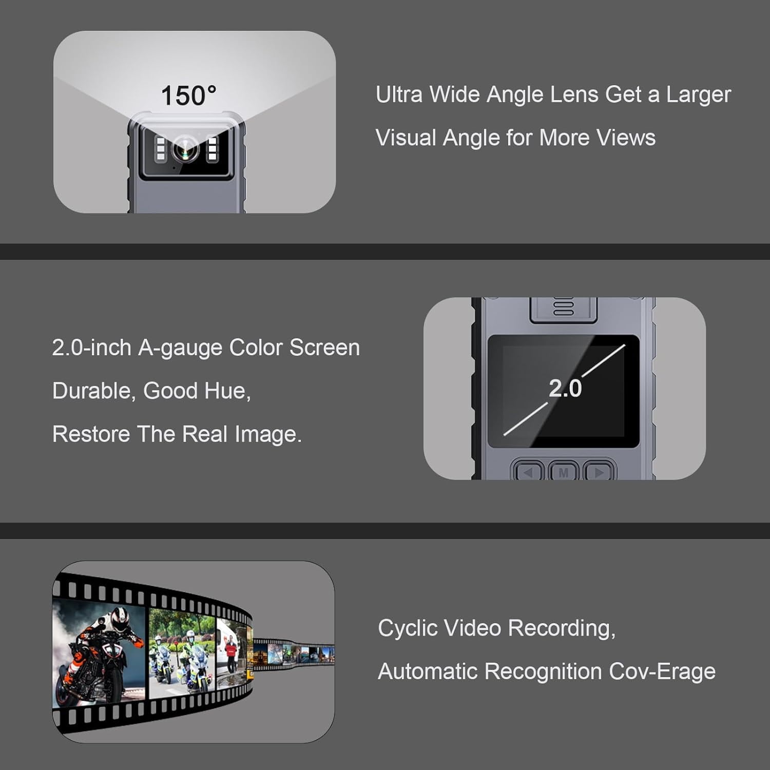 Police Body Cameras with Audio and Video Recording Body Mounted Video Camera Built-in 64GB Personal Wearable Cam with 2.0” Screen Night Vision IP65 for Police Law Enforcement Security(No Wifi)
