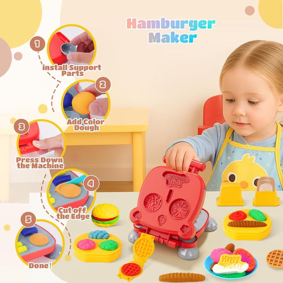 Playdough Sets for Kids, 3 in 1 Color Dough Kitchen Creations Set with Ice Cream Hamburger Noodle Maker Toy, Preschool Pretend Play Toys, Birthday Christmas Gifts for Boys Girls Toddlers Ages 3+