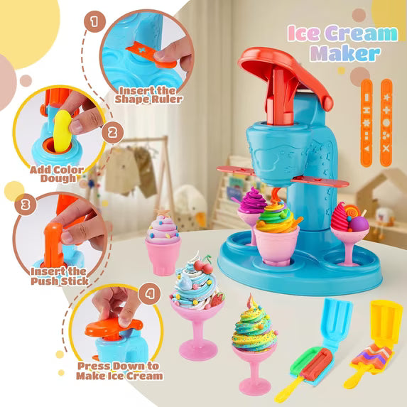 Playdough Sets for Kids, 3 in 1 Color Dough Kitchen Creations Set with Ice Cream Hamburger Noodle Maker Toy, Preschool Pretend Play Toys, Birthday Christmas Gifts for Boys Girls Toddlers Ages 3+