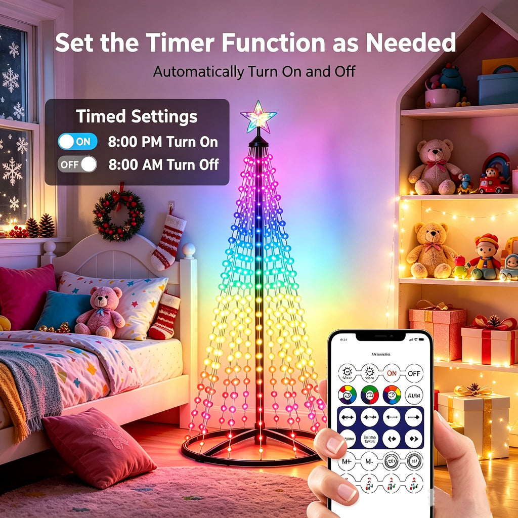 7FT Smart Christmas Tree Light IP65 RGB Christmas LED Lights 16 Mil Color Changing APP & Remote Control Music Sync Timer Group Control String Lights Xmas Decor Patio Beach Pool Cruise Party Gift