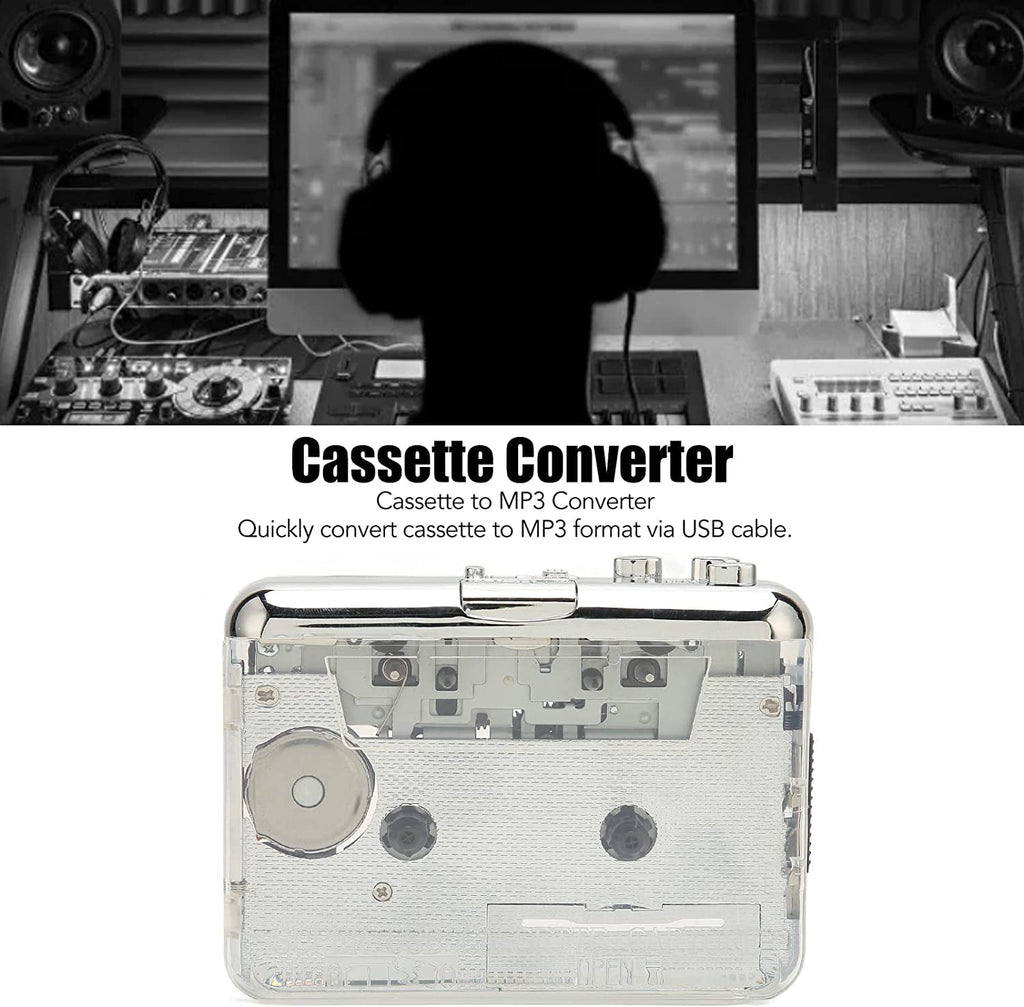 Portable Cassette Player USB Tape to MP3 Converter Digitizer Player Walkmans with 3.5mm Headphone Jack Stereo Cassette Player Compatible with IOS and PC，Vintage Cassette Player for Elder and Student