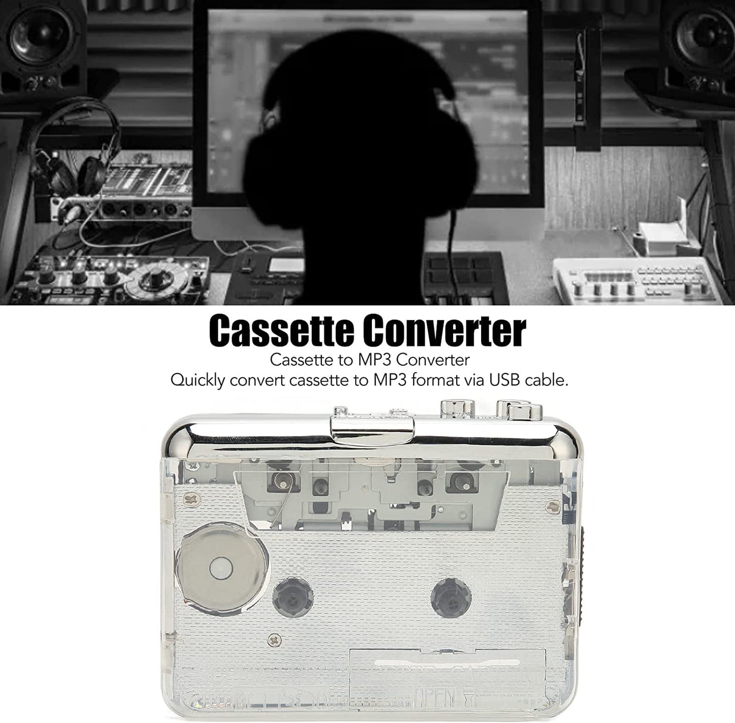Portable Cassette Player USB Tape to MP3 Converter Digitizer Player Walkmans with 3.5mm Headphone Jack Stereo Cassette Player Compatible with IOS and PC，Vintage Cassette Player for Elder and Student