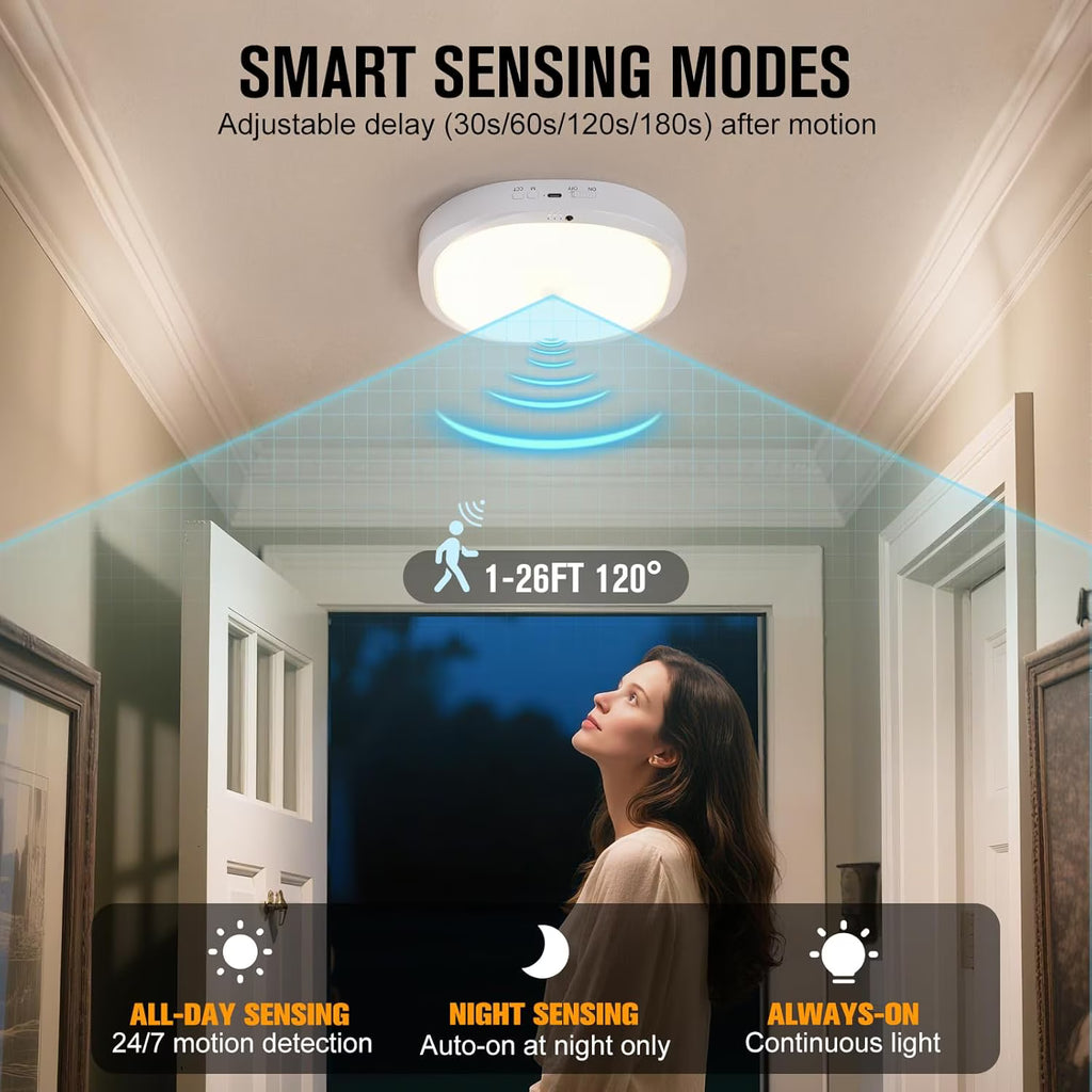Ceiling Light Battery Operated, Motion Sensor LED Lights with 8000mAh Battery, 3 Color Temperatures, 550LM, Motion Activated for Closet, Shower, Stairs, Pantry,1pcs