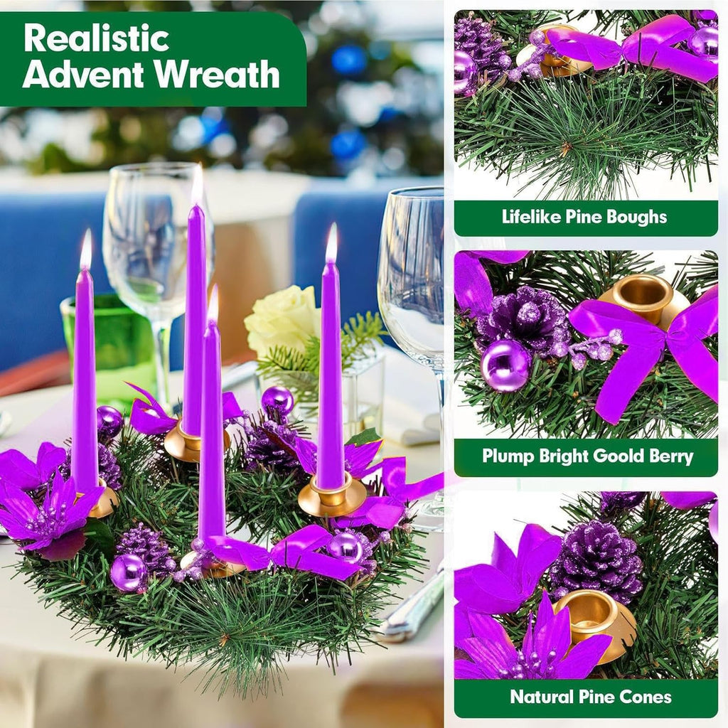 Christmas Advent Wreath Candle Holder Christmas Wreath Decorations 4 Candle Rings Wreaths Xmas Flame Retardant Candle Holder Holiday Wreaths for Home Church Christmas Wedding Table Dinner Party Decor