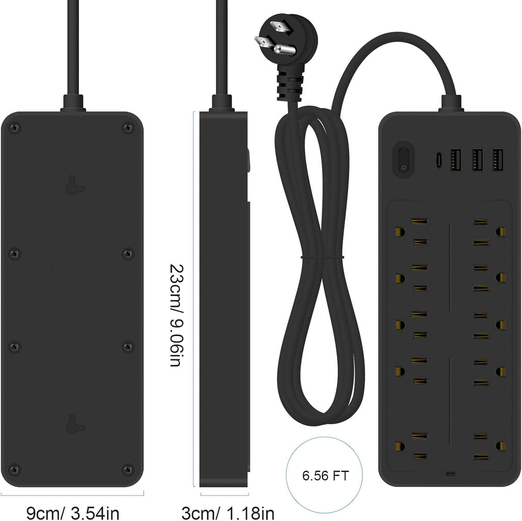 Power Strips with Surge Protection 16Awg Heavy Duty 2000W/13A 10 Outlets with 4 USB Ports (1 USB C) Extension Cord with Multiple Outlets 14-in-1 Flat Plug Power Strip Protector for Home Office White