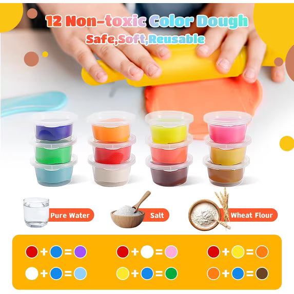 Playdough Sets for Kids, 3 in 1 Color Dough Kitchen Creations Set with Ice Cream Hamburger Noodle Maker Toy, Preschool Pretend Play Toys, Birthday Christmas Gifts for Boys Girls Toddlers Ages 3+