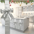 6 Pcs Large Christmas Cabinet Bows 8x40 Christmas Silver Ribbon Easy to Install on Cabinet Door Christmas Wreath Tree Bow Festival Decorations for Home Fireplace Door Holiday Party Wedding Supplies