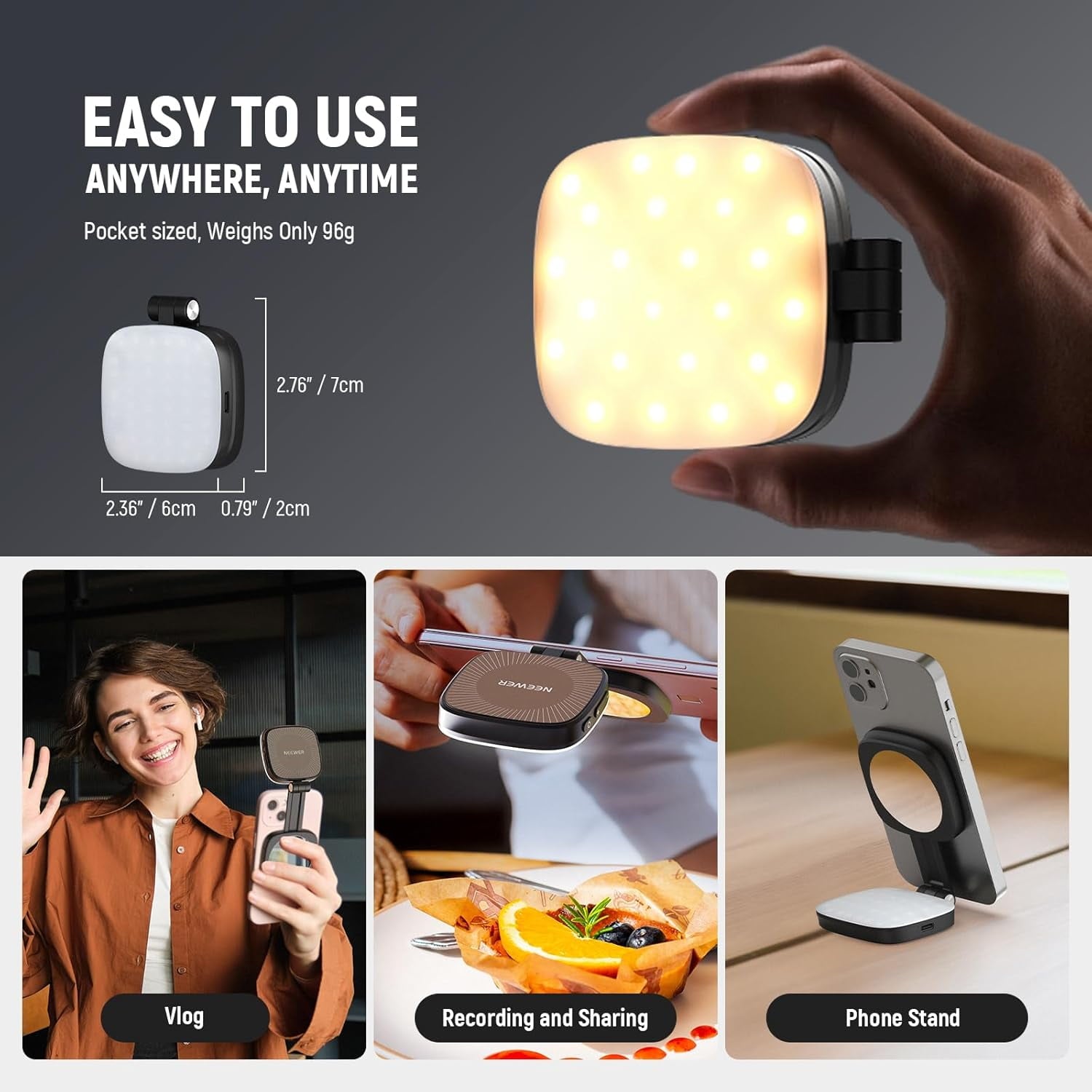 Magnetic Selfie Light for iPhone Instant Attachment for MagSafe CRI95 700lx/0.3m Folding LED Phone Fill Ring Lighting Phone Light with a Mirror for Zoom Makeup Photography Recording Video Conference