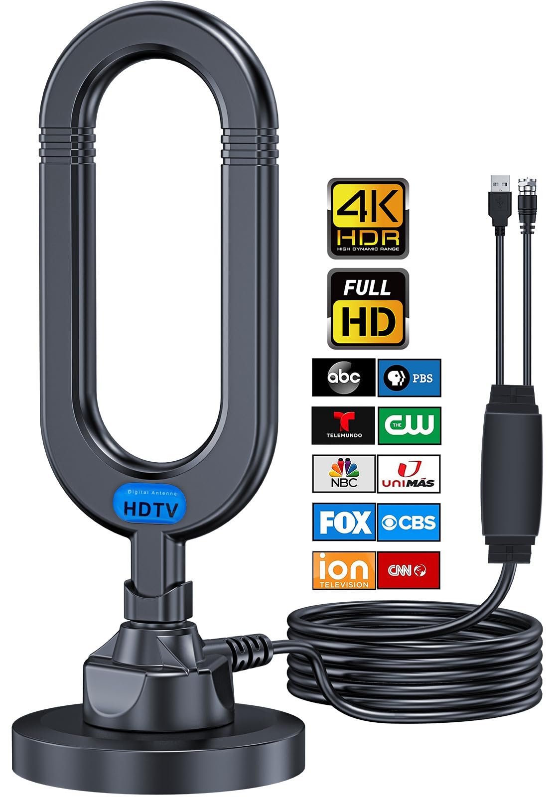 TV Antenna for Smart TV Indoor 2024 Newest Clear 4K Digital Antenna HD TV Up to 380 Miles Long Range Local Channels Indoor Outdoor Amplifier Signal Booster Cable Easy Setup