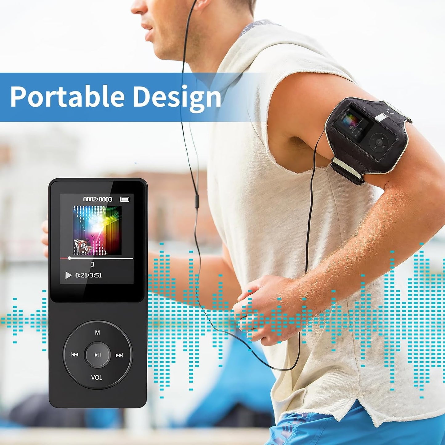 MP3 Player Music Player with 32GB Micro SD Card Earphone Build-in Speaker/Photo/Video Play/FM Radio/Voice Recorder/E-Book Reader Supports up to 128GB for Kids Running Walking