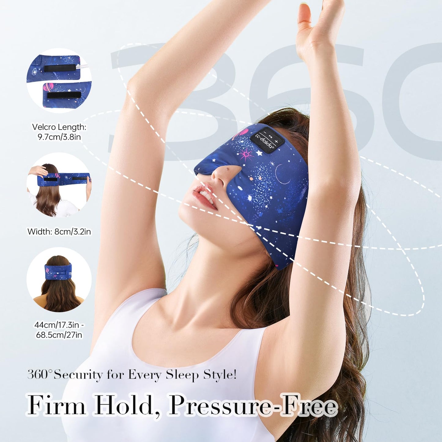 LC-dolida Sleep Mask with Bluetooth Headphones  Silk Eye Mask for Sleeping Side Sleepers  5.4 Bluetooth Silk Sleep Mask Headphones for Women Men with Thin Speaker  Blackout  Cooling  Comfort