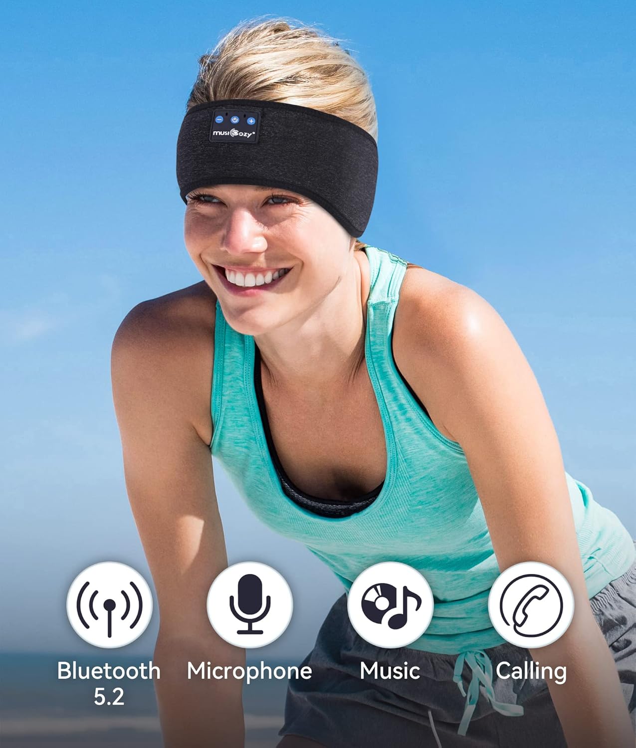 MUSICOZY Bluetooth 5.2 Sleep Headphones  Wireless Headband Headphones with HD Stereo Speakers