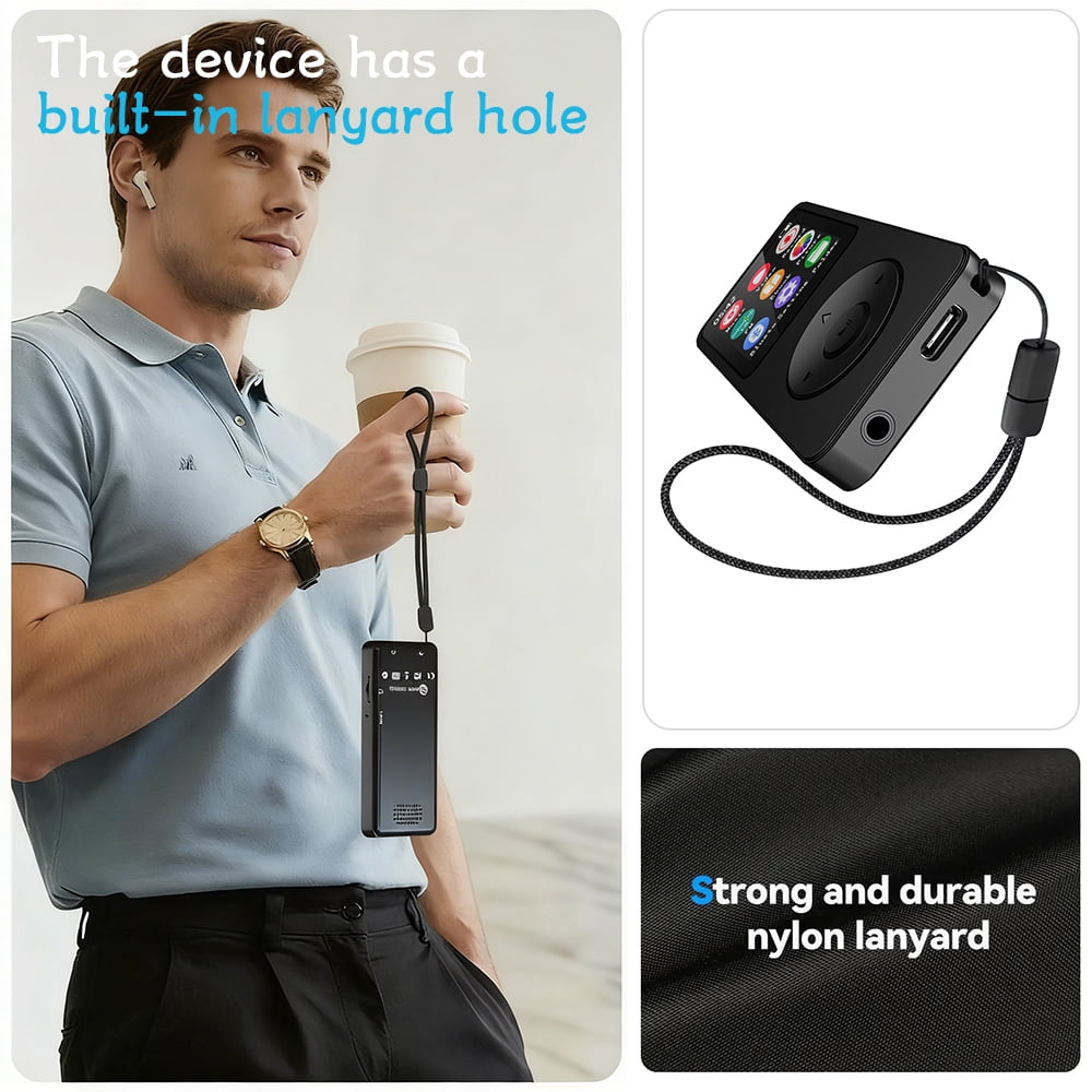 Upgrade MP3 Player with Bluetooth and 32GB Hi-Fi Music Player with Built-in Speaker Earphones Voice-Activated Recording MP3 Players with FM/E-Book/Video Supports up to 128GB for Kids Running Walking