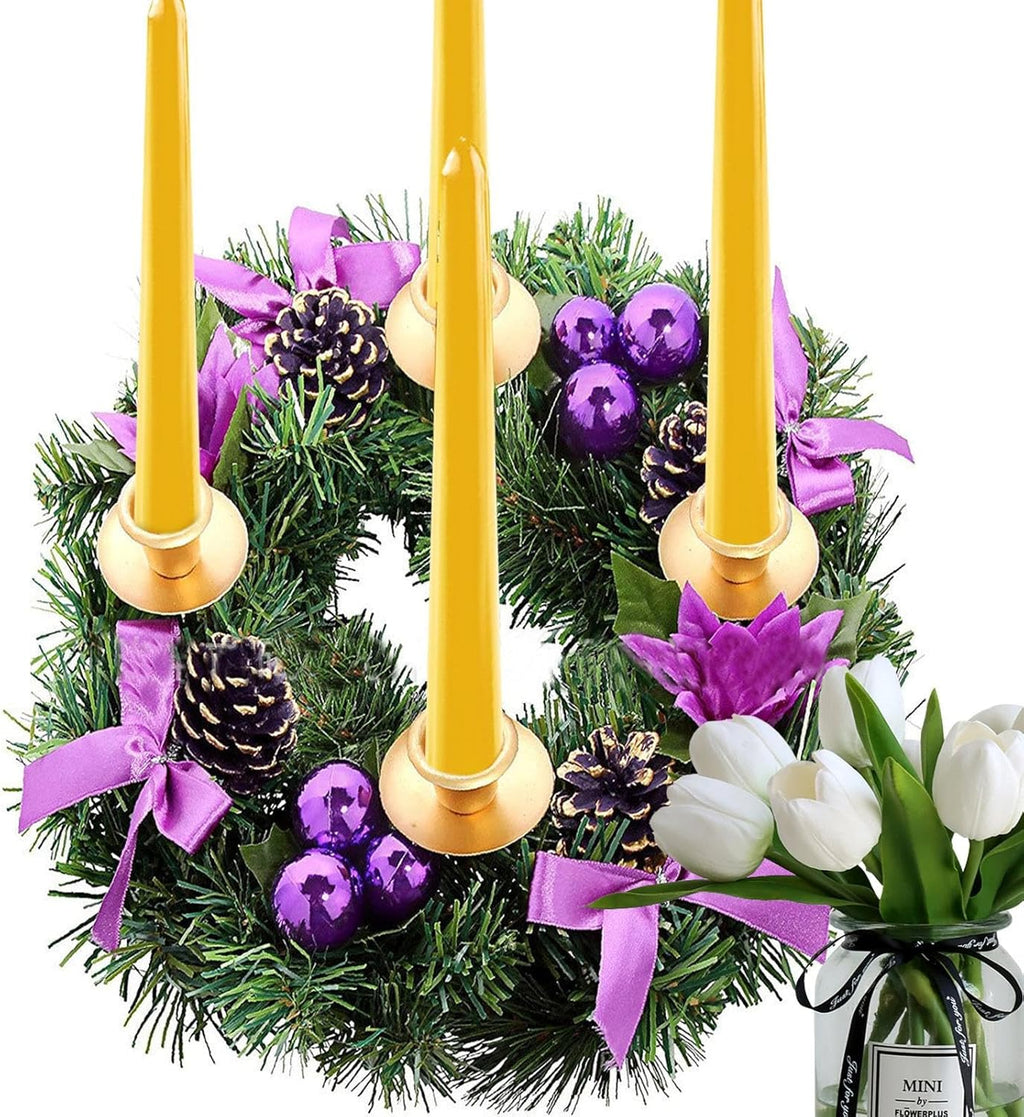 Christmas Advent Wreath Candle Holder Christmas Wreath Decorations 4 Candle Rings Wreaths Xmas Flame Retardant Candle Holder Holiday Wreaths for Home Church Christmas Wedding Table Dinner Party Decor