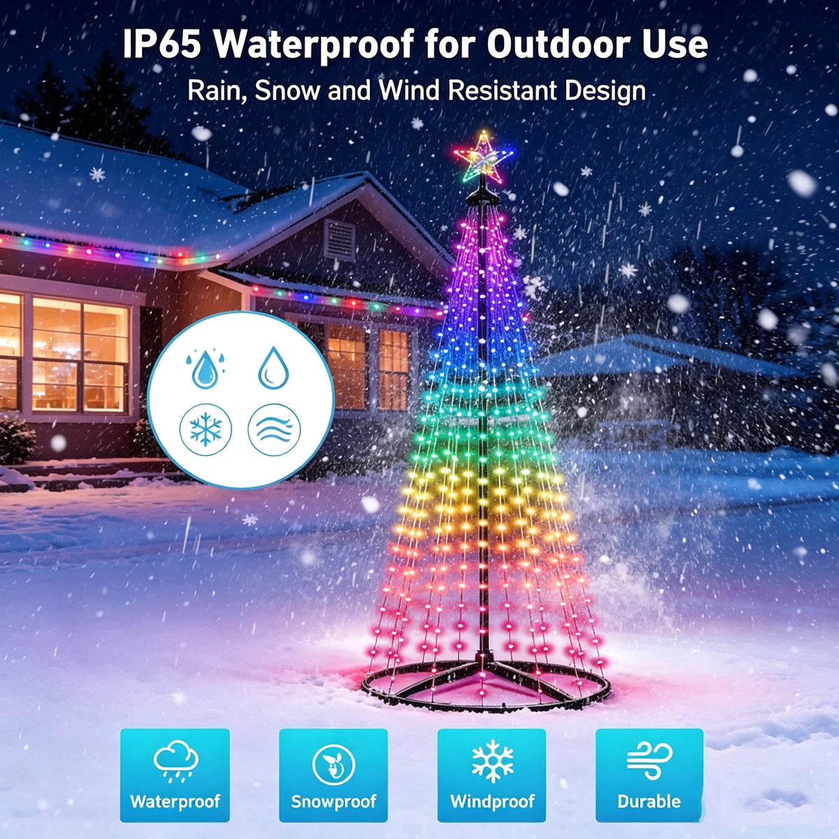 7FT Smart Christmas Tree Light IP65 RGB Christmas LED Lights 16 Mil Color Changing APP & Remote Control Music Sync Timer Group Control String Lights Xmas Decor Patio Beach Pool Cruise Party Gift