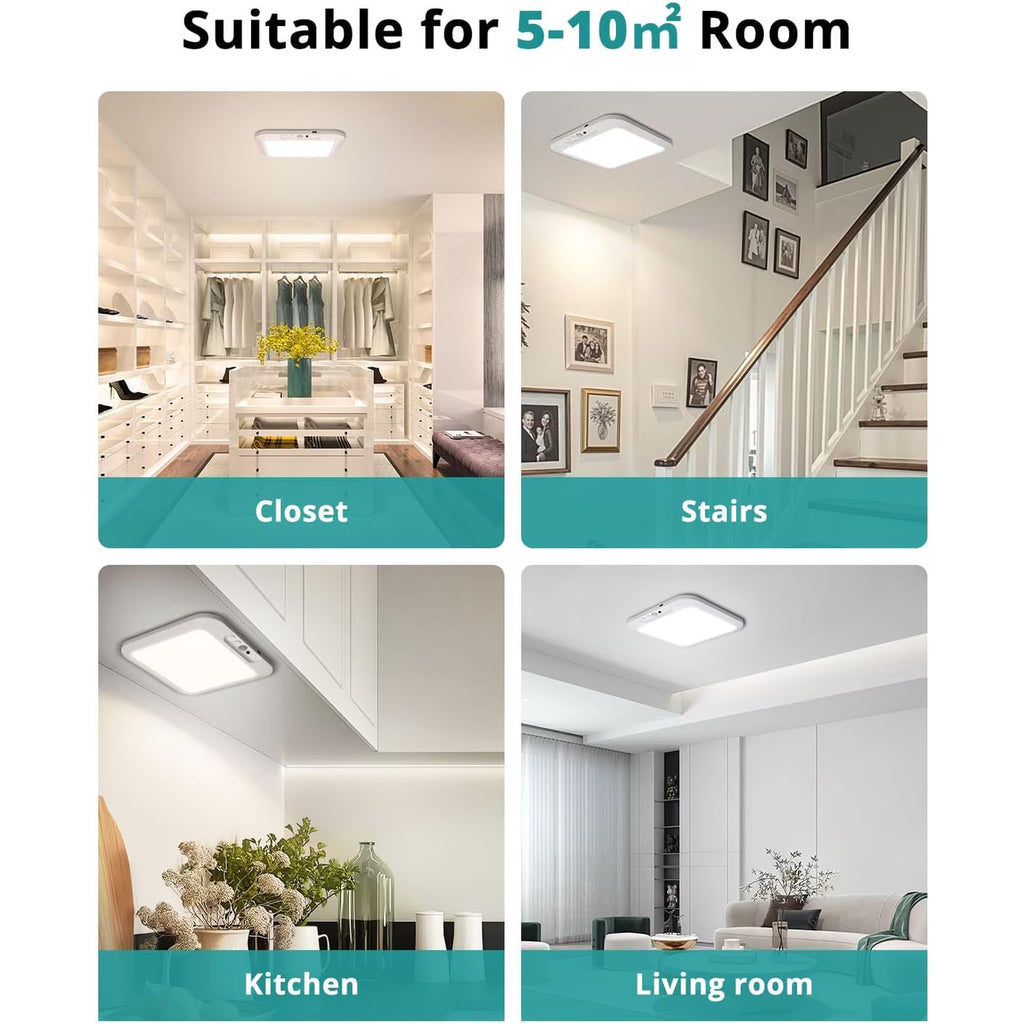 Ceiling Light Rechargeable, Wireless Motion Sensor Light with Remote 3000K 4500K 6500K Dimmable Timing for Closet, Shower, Hallway, Patio,1pcs