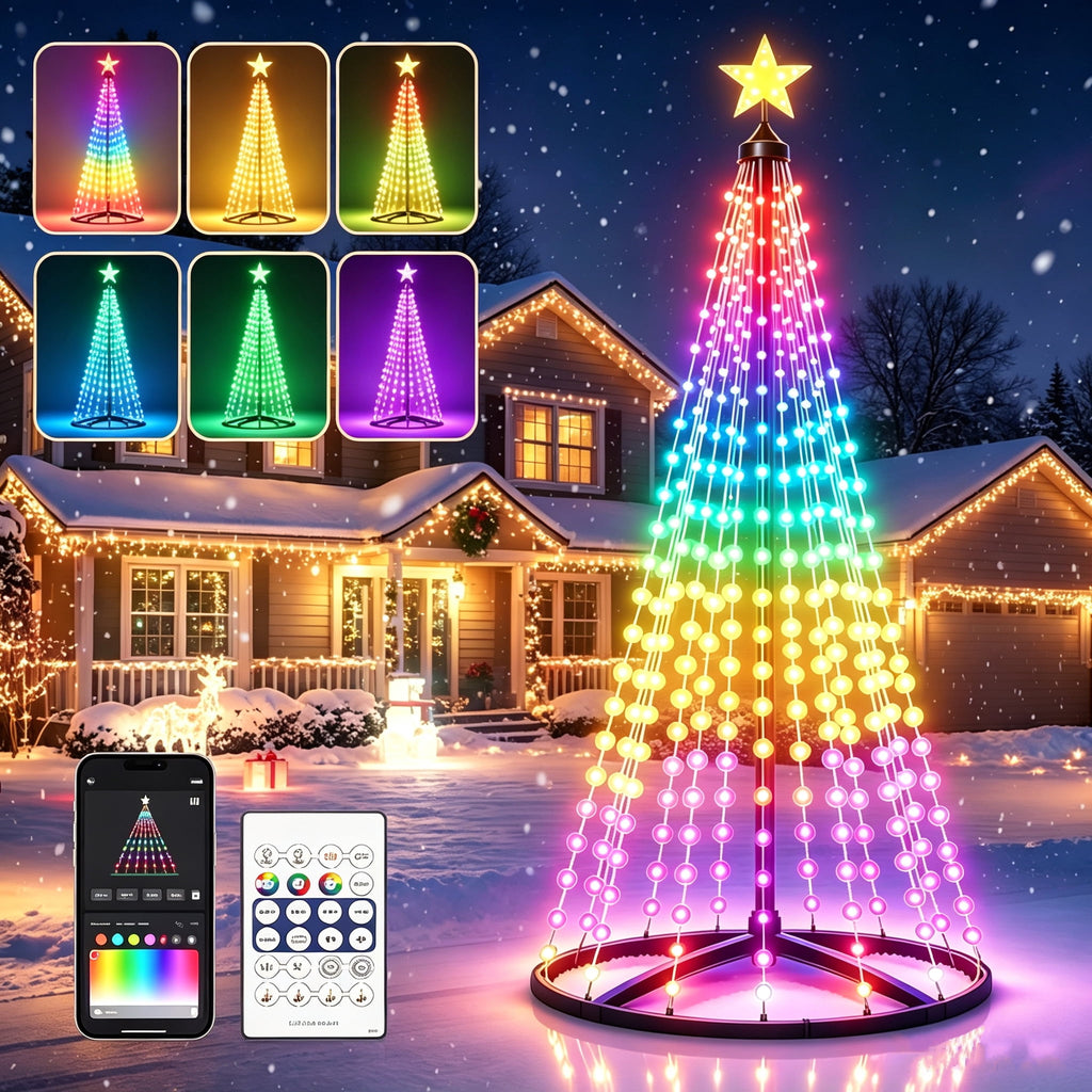 7FT Smart Christmas Tree Light IP65 RGB Christmas LED Lights 16 Mil Color Changing APP & Remote Control Music Sync Timer Group Control String Lights Xmas Decor Patio Beach Pool Cruise Party Gift