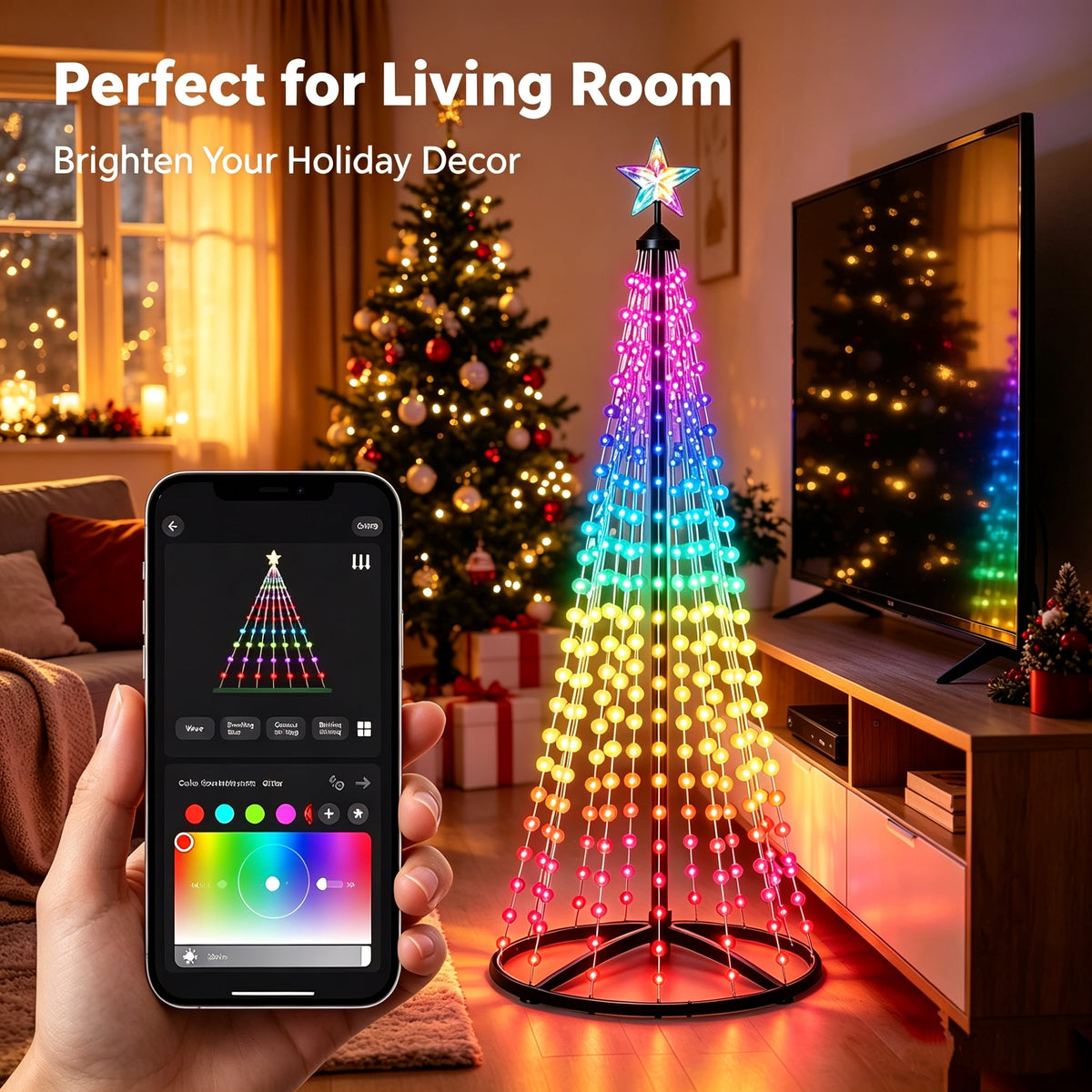 7FT Smart Christmas Tree Light IP65 RGB Christmas LED Lights 16 Mil Color Changing APP & Remote Control Music Sync Timer Group Control String Lights Xmas Decor Patio Beach Pool Cruise Party Gift