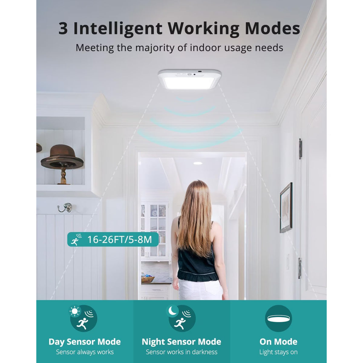 Ceiling Light Rechargeable, Wireless Motion Sensor Light with Remote 3000K 4500K 6500K Dimmable Timing for Closet, Shower, Hallway, Patio,1pcs