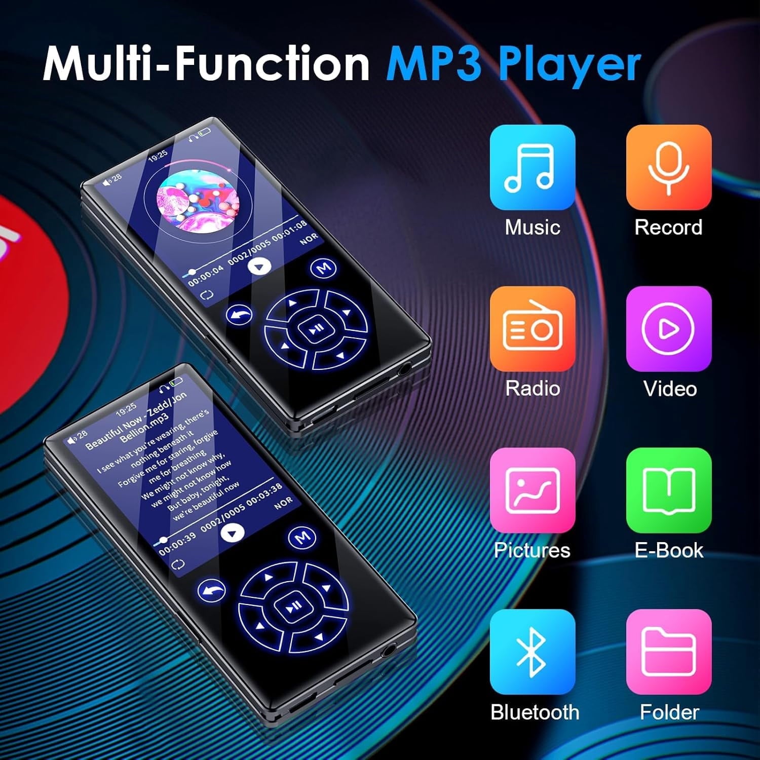 MUSICOZY 64GB MP3 Player Touch Screen Earphone Portable Digital Music Player Lossless HiFi Audio MP3 MP4 Player Support FM Radio/Video/Recorder/E-Book Supports up to 128GB for Studying Running