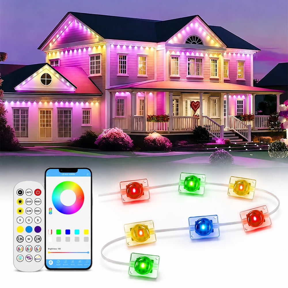 Permanent Christmas Outdoor Lights 98ft Smart RGBW Outdoor Eaves String Light with 36 LED Lights 16 Million Colors APP/Remote Control IP67 Waterproof Roof Lights for Halloween Christmas Party Decor