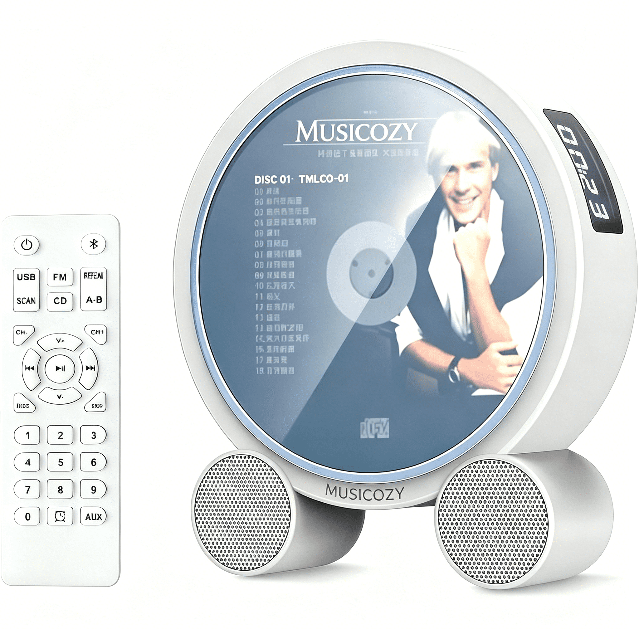 Portable Vertical CD Player with Bluetooth for Home with LCD Screen Wireless Audio CD Player with Remote Control Rechargeable Battery Built in HiFi Speakers Support Timed Music ON/Off FM USB SD