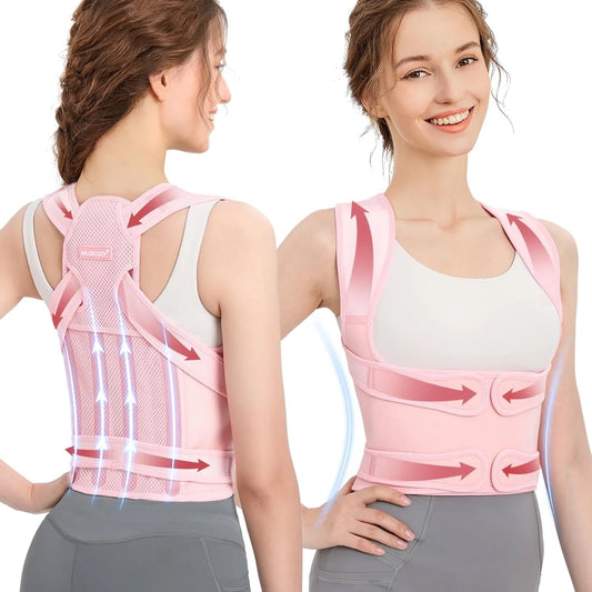 MUSICOZY Back Brace Posture Corrector for Women  Back Straightener Posture Corrector  Scoliosis and Hunchback Correction  Back Pain  Spine Corrector  Support  Adjustable Posture Trainer Pink Medium