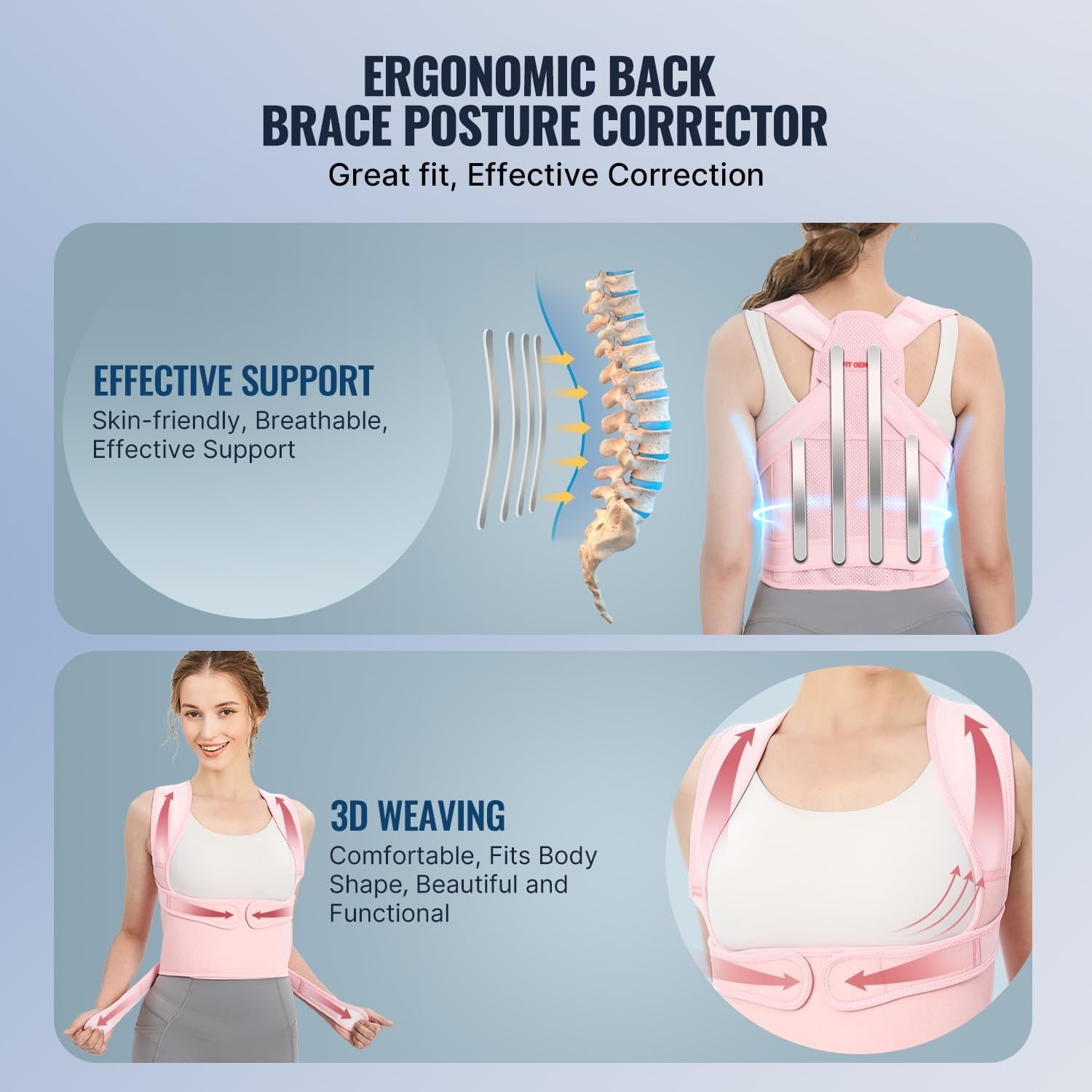 MUSICOZY Back Brace Posture Corrector for Women  Back Straightener Posture Corrector  Scoliosis and Hunchback Correction  Back Pain  Spine Corrector  Support  Adjustable Posture Trainer Pink Small