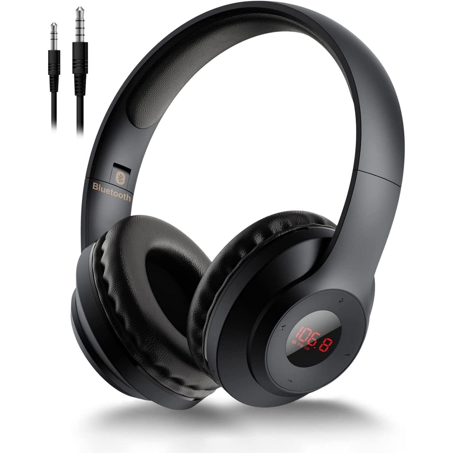 Wireless FM Radio Headphones with Bluetooth  Built-in Microphone  LED Display  Rechargeable & Portable Headphones  Soft Ear Muffs  FM Headset Radio Receiver for Meeting  Works  Hiking  Jogging