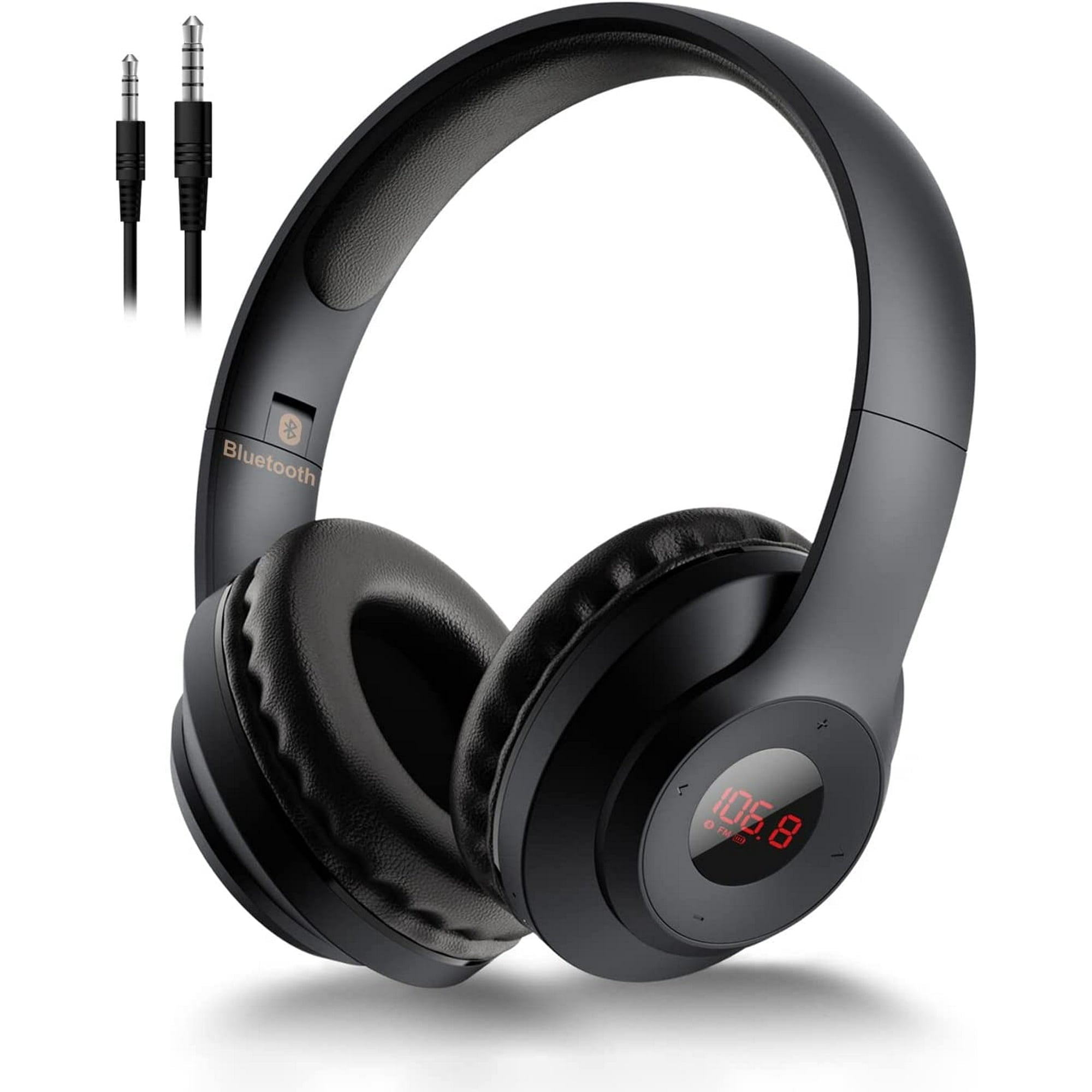 Wireless FM Radio Headphones with Bluetooth  Built-in Microphone  LED Display  Rechargeable & Portable Headphones  Soft Ear Muffs  FM Headset Radio Receiver for Meeting  Works  Hiking  Jogging