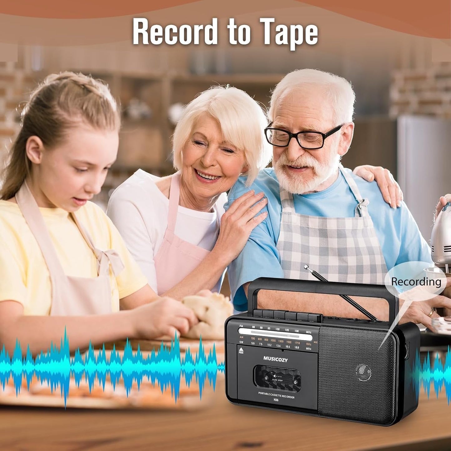 Cassette Tape Player Bluetooth Boombox  Cassette Player AM/FM/SW Radio Stereo  Tape Player/Recorder with Big Speaker and Earphone Jack  USB/TF Card Player  AC Powered or Battery Operated Black