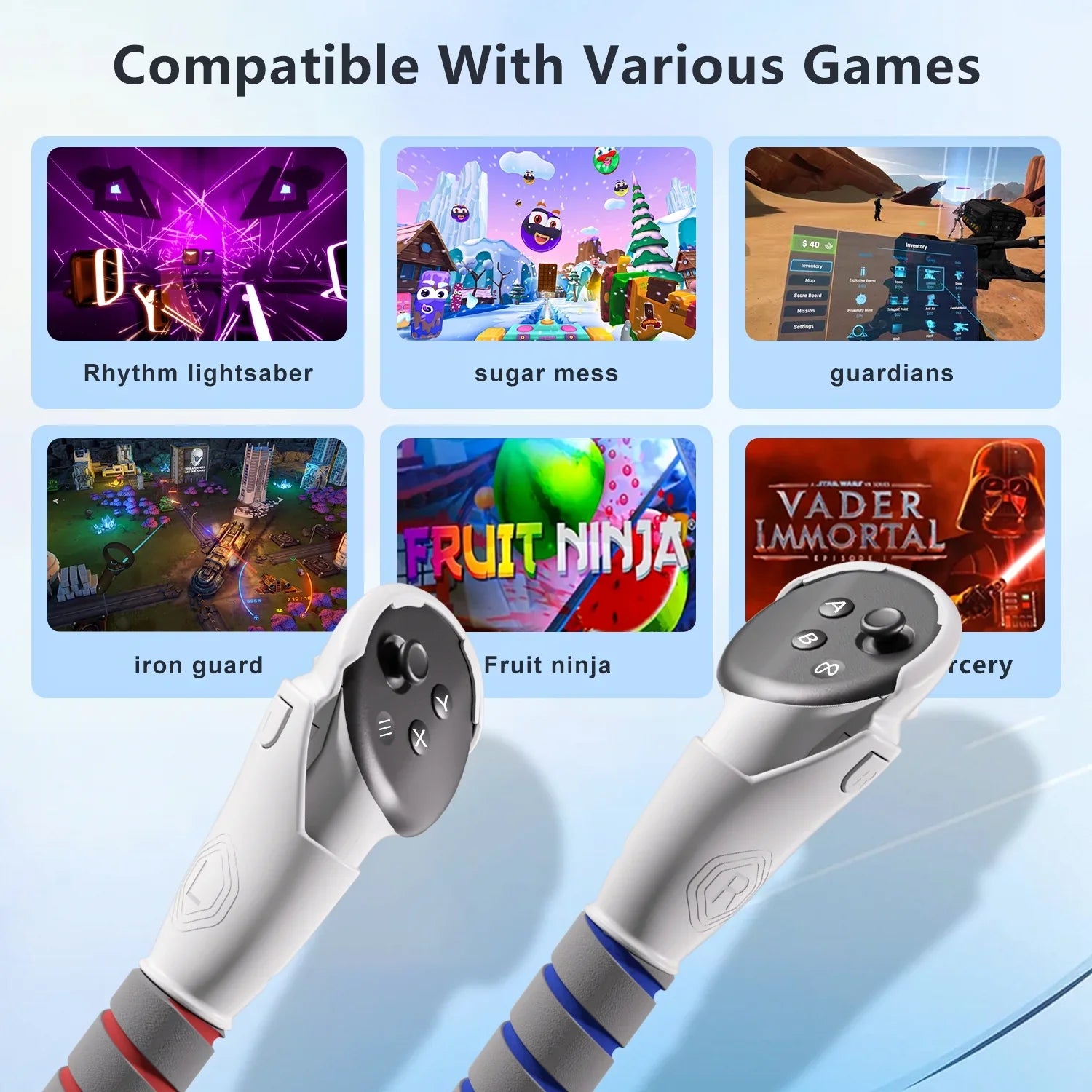 Controller Handle Attachments for Oculus Quest 3S/3/2 VR Accessories  Long Stick and Dual Handle Extension Grips Compatible with Meta Quest for Gorilla Tag Beat Saber Golf Club Baseball Multiple Game