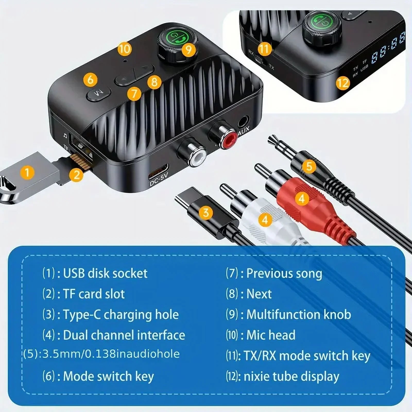 Bluetooth Transmitter Receiver  Bluetooth 5.3 Audio Adapter for 3.5mm Jack Aux / RCA for Home Stereo / Smartphone/ Tablet / Laptop / Car  Suport Most with Audio Transmitter Receiver