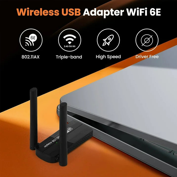 Prociv WiFi 6E USB 3.0 WiFi Adapter for PC Desktop  AX5400M Tri-Band 6GHz/5GHz/2.4GHz Wireless Network Adapter Drive-Free for Windows 10/11 Desktop Laptop Black
