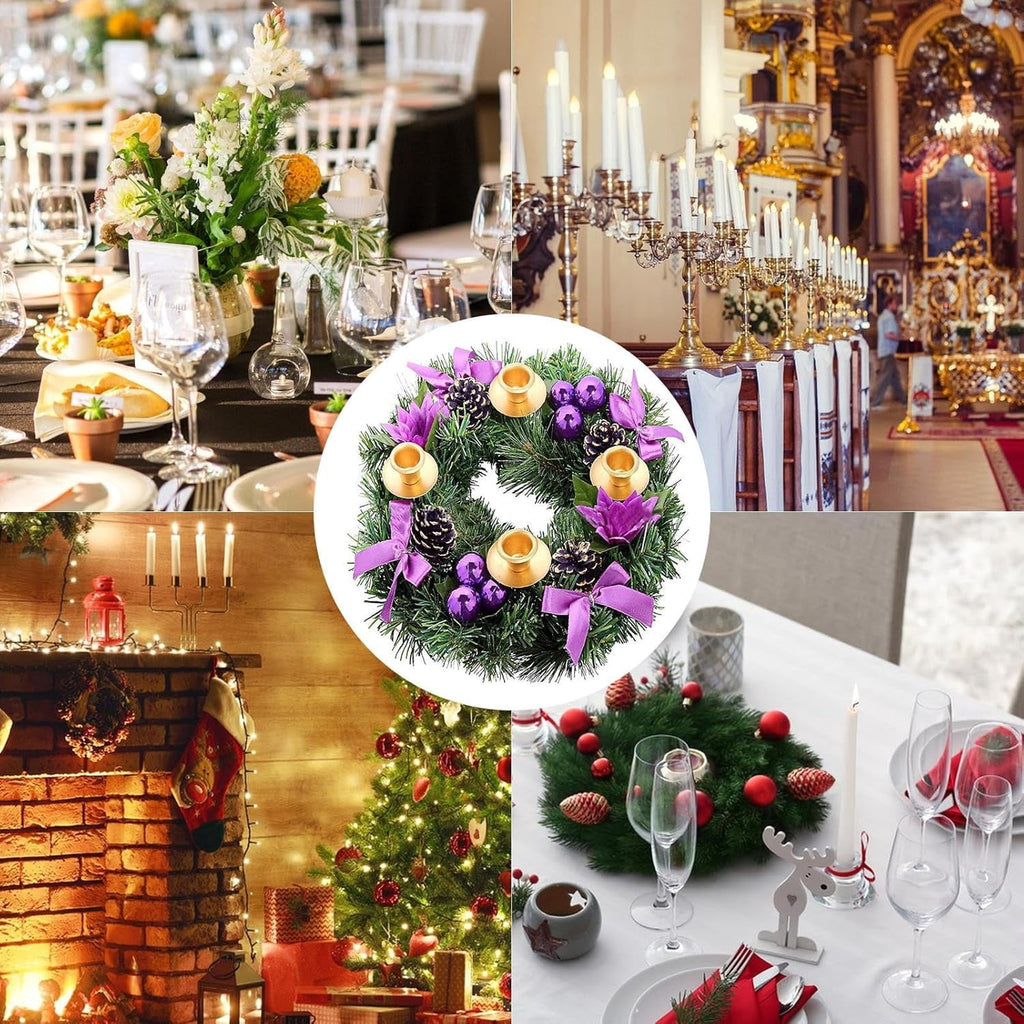 Christmas Advent Wreath Candle Holder Christmas Wreath Decorations 4 Candle Rings Wreaths Xmas Flame Retardant Candle Holder Holiday Wreaths for Home Church Christmas Wedding Table Dinner Party Decor