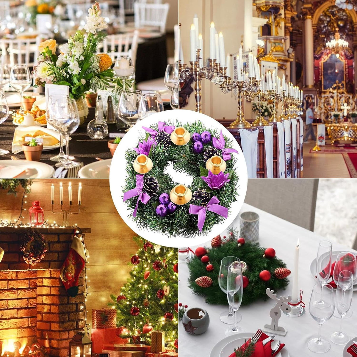 Christmas Advent Wreath Candle Holder Christmas Wreath Decorations 4 Candle Rings Wreaths Xmas Flame Retardant Candle Holder Holiday Wreaths for Home Church Christmas Wedding Table Dinner Party Decor