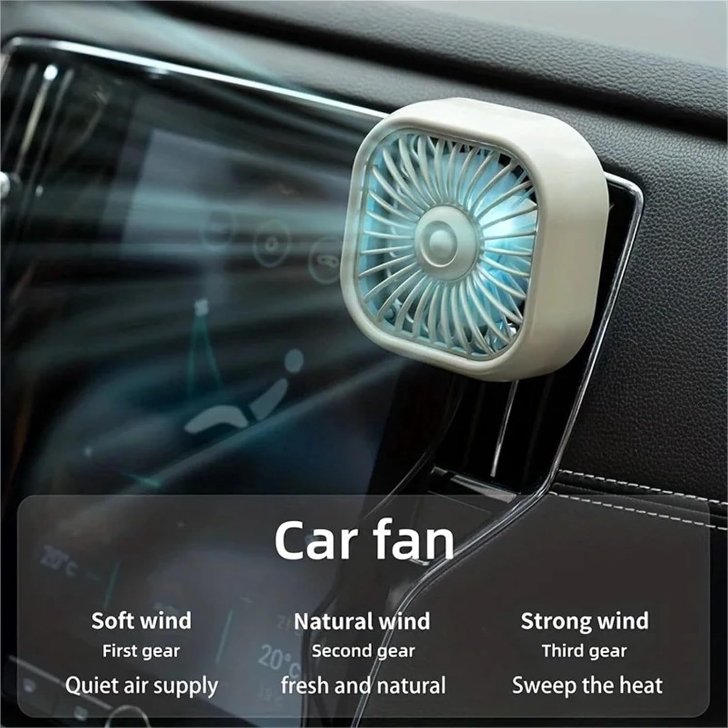 MUSICOZY 2 Pcs Car Cooling Fan Portable USB Cooler Clip Fan for Car Air Outlet Powerful 3 Speed with Color Changing Light Quiet 360 Degree Rotatable Air Circulation Fan for Vehicle Van Truck SUV RV