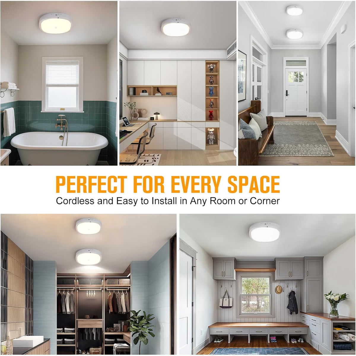 Ceiling Light Battery Operated, Motion Sensor LED Lights with 8000mAh Battery, 3 Color Temperatures, 550LM, Motion Activated for Closet, Shower, Stairs, Pantry,1pcs
